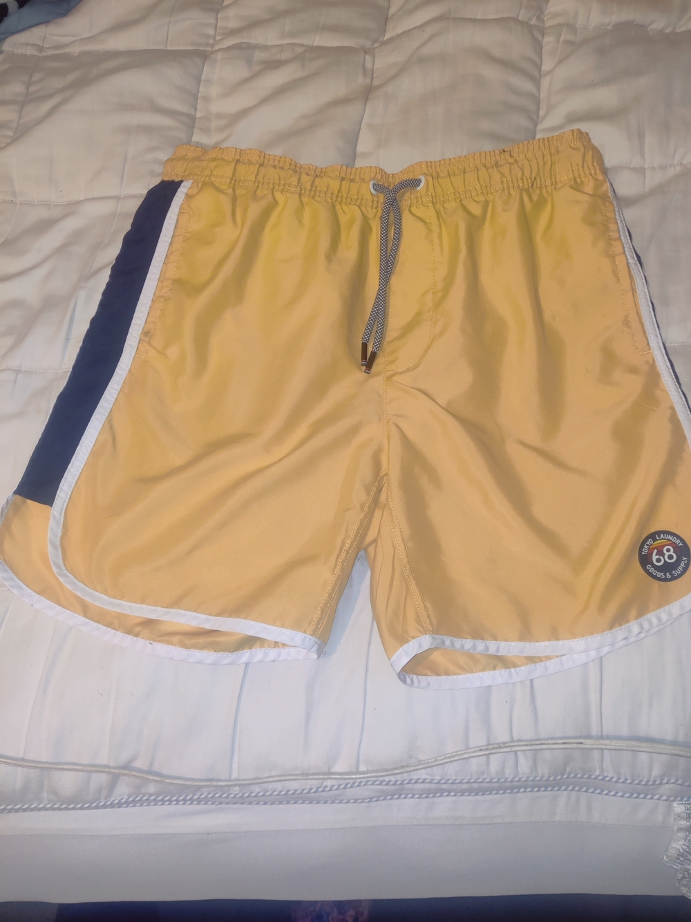Tokyo Laundry Yellow Swim Shorts Navy Stripe Men’s Size [Small] - With Stains
